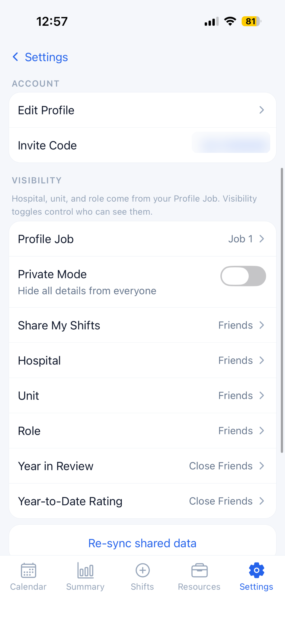 BadgeBoard visibility and privacy settings screen